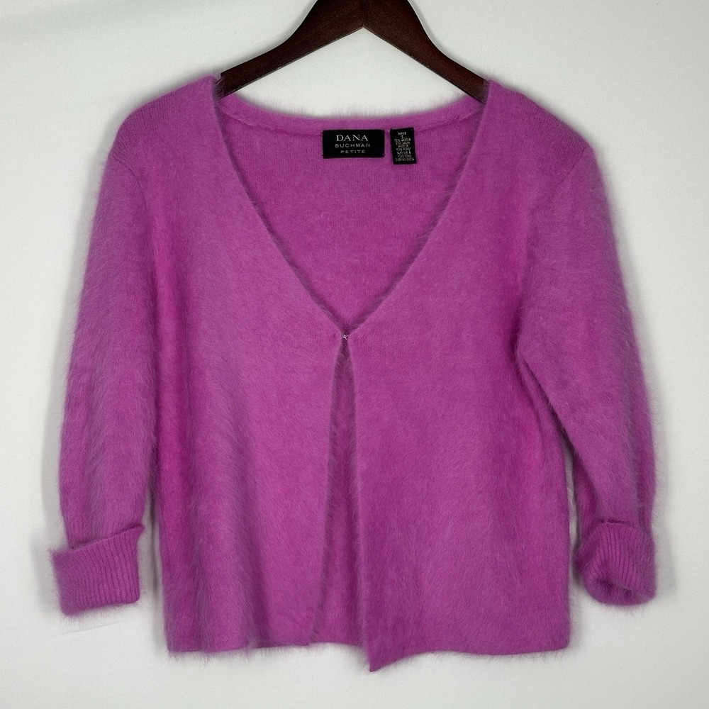 Dana Buchman Petite Small Hot pink V-neck soft fuzzy cuffed sleeves Angora